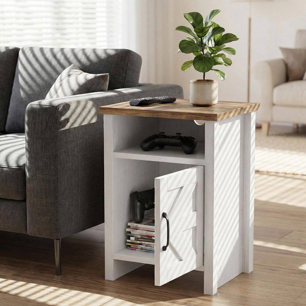 Farmhouse Modern Nightstand with Shelf and Barn Door, for Bedroom, Oak - thumbnail 3