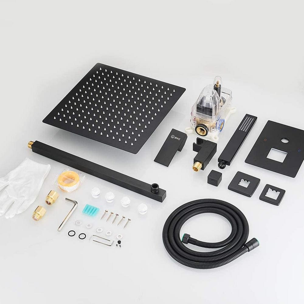 Matte Black 16" Square Rain Shower Faucet with Handheld
