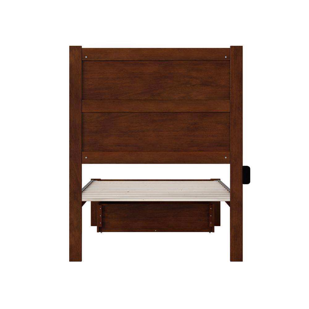 Walnut Twin Wood Platform Bed with Foot Drawer