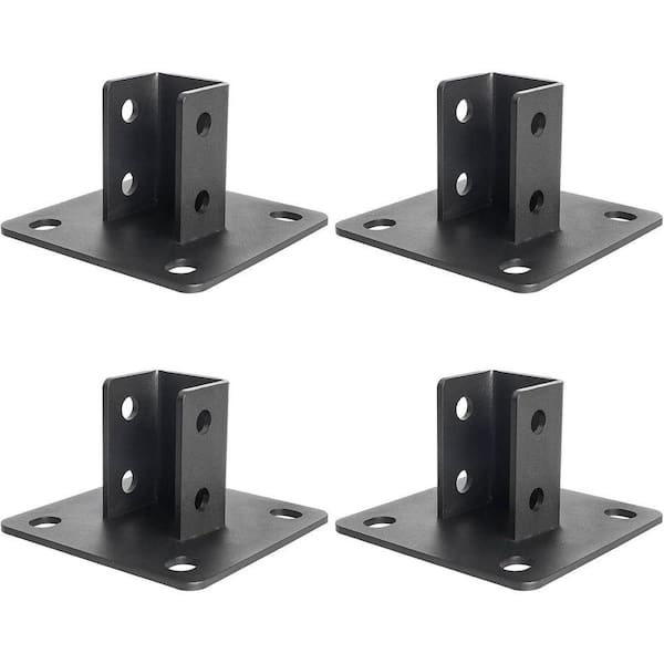 Steel 5.1 in. x 5.1 in. 4 Holes Mount 1-5/8 in. Single Strut Channel Black Square Post Base Corner Orientation 4-Pack