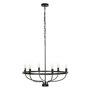 Vintage Farmhouse 6-Light Industrial Style Wagon Wheel Black Candle Chandelier for Dining Room Hallway