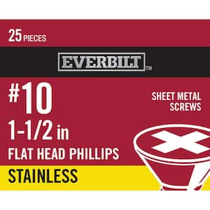 #10 x 1-1/2 in. Phillips Flat Head Stainless Steel Sheet Metal Screw (25-Pack)