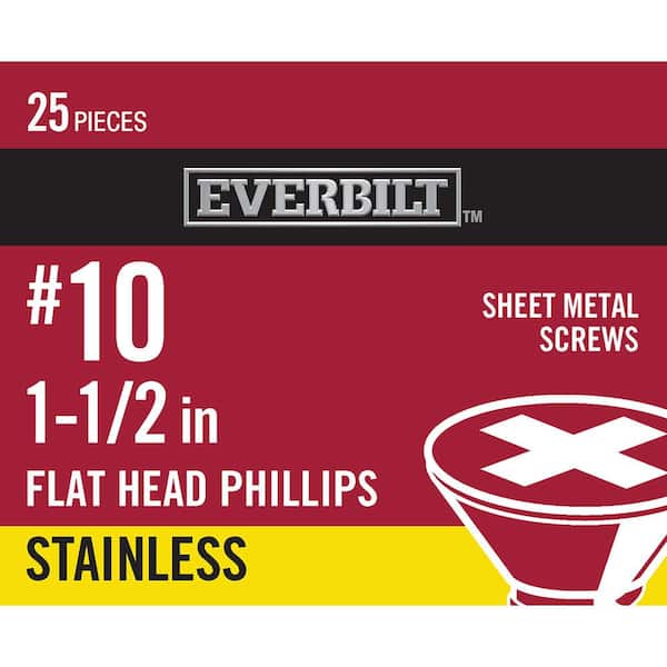 #10 x 1-1/2 in. Phillips Flat Head Stainless Steel Sheet Metal Screw (25-Pack)