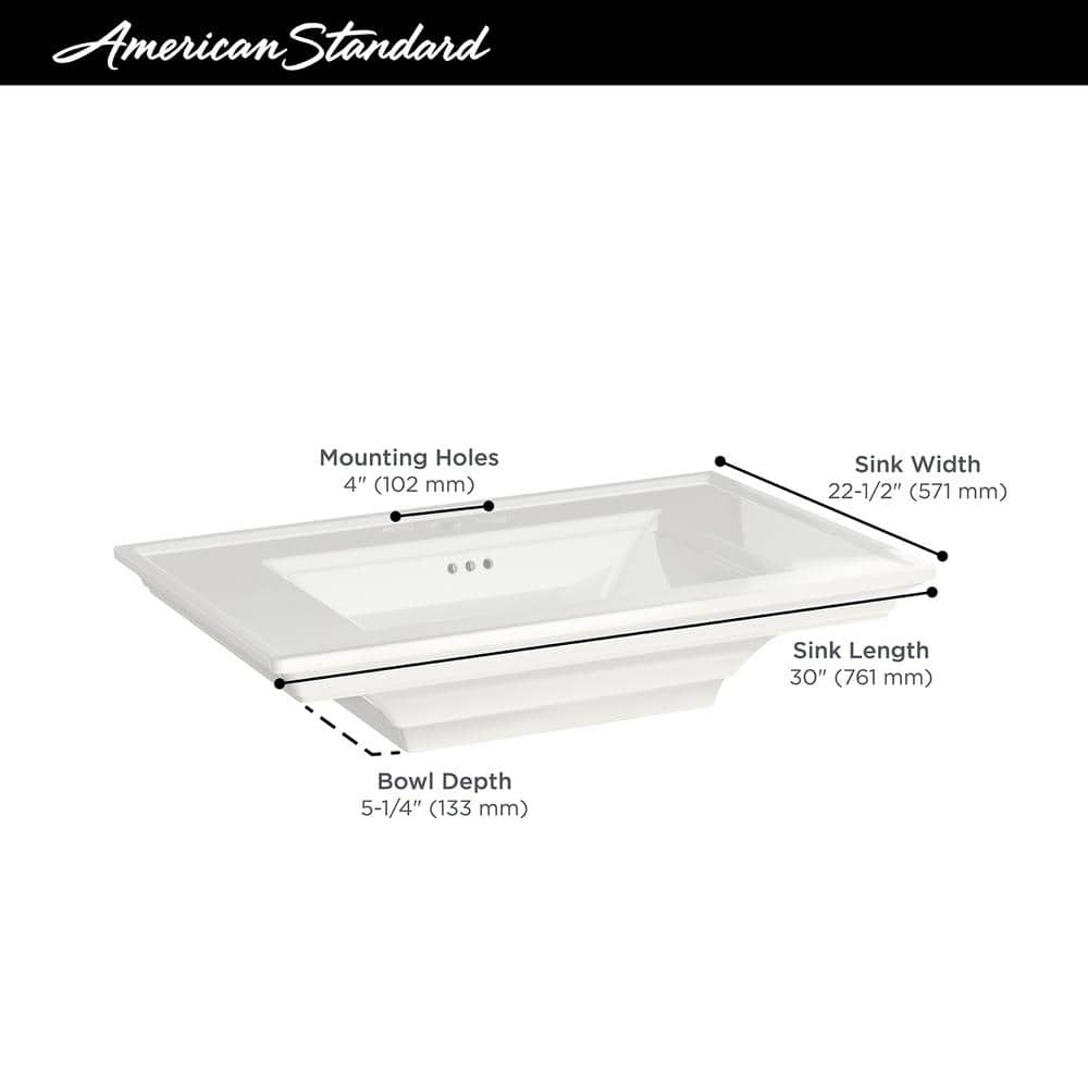 White Ceramic Rectangular Pedestal Bathroom Sink with Overflow