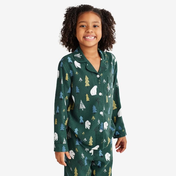 The Company Store Company Cotton Family Flannel Polar Bear Forest Toddler  4T Forest Green Pajama Set 60016 - The Home Depot
