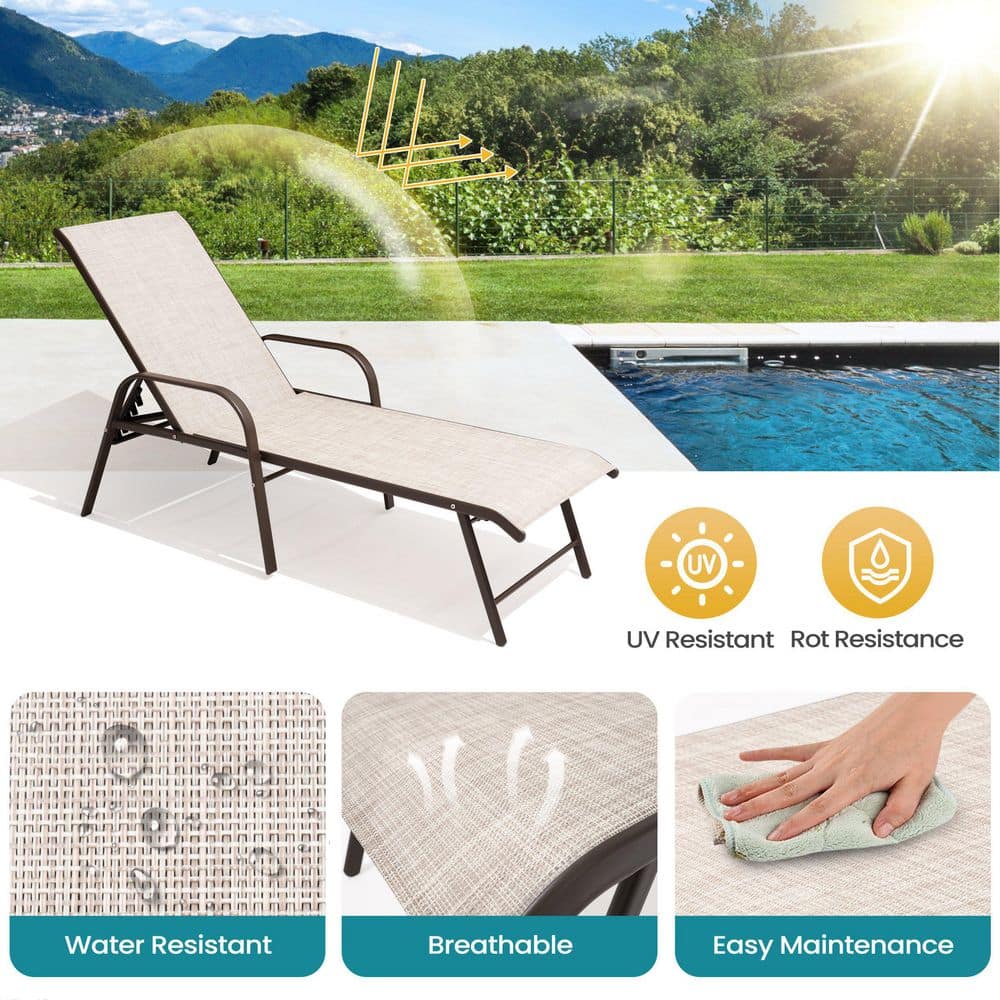 Set of 2 Beige Aluminum Outdoor Chaise Lounge Chairs