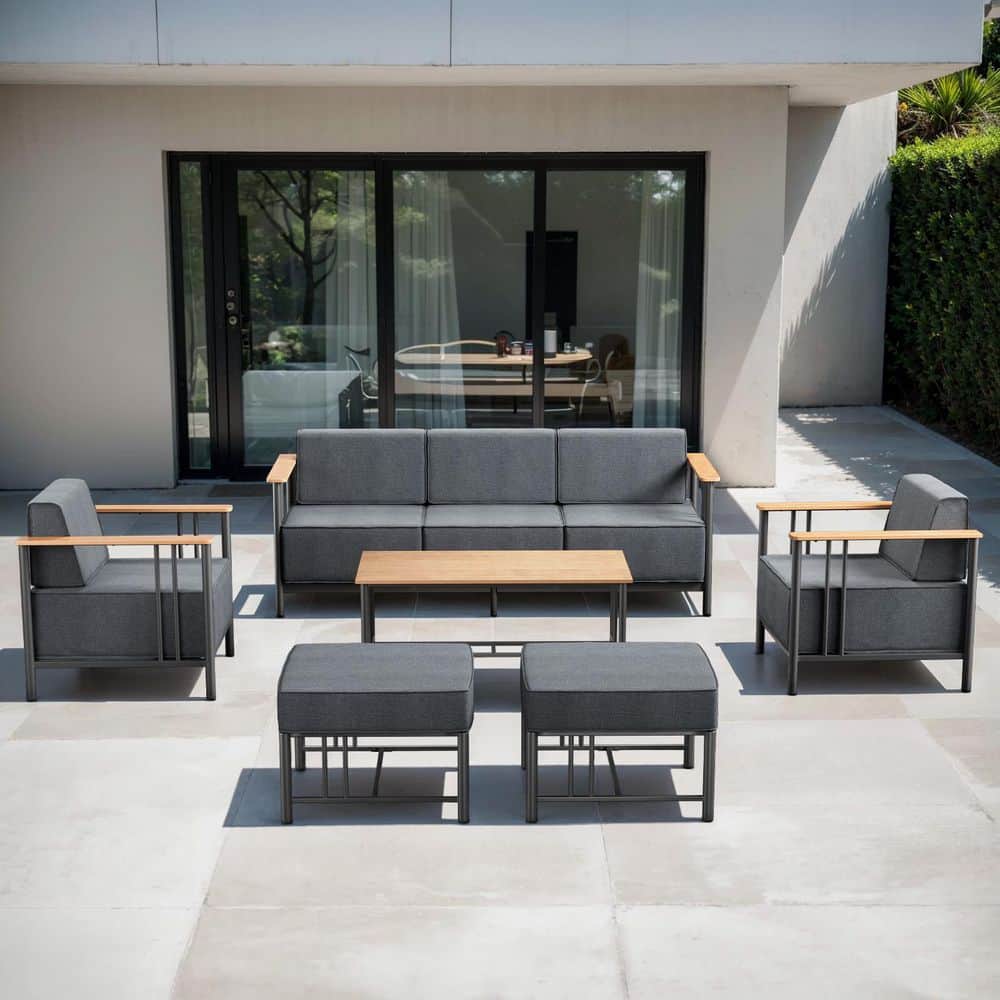 Puffin 6-Piece Black Metal Patio Conversation Set with Sofa, Armchairs and 10 in. Thick Dark Gray Olefin Cushions price history on PriceWatchPro