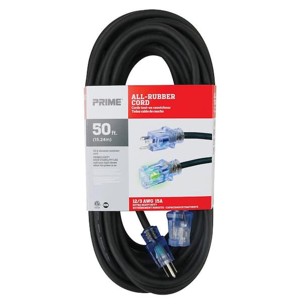 50 ft. 12/3 SJOOW Black Outdoor Extension Cord with Primelight ...