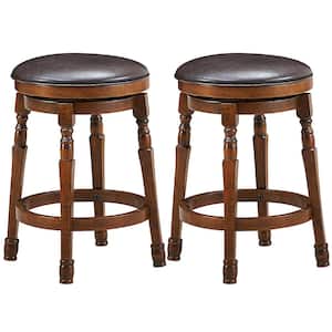 24 in. Walnut Swivel Bar Stool with Leather Padded