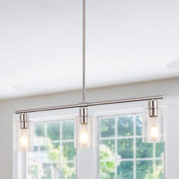 LWYTJO Delmis 3-Light Nickel Pendant Kitchen Island Rustic Farmhouse Chandelier for Kitchen Island Living Dining Room Foyer