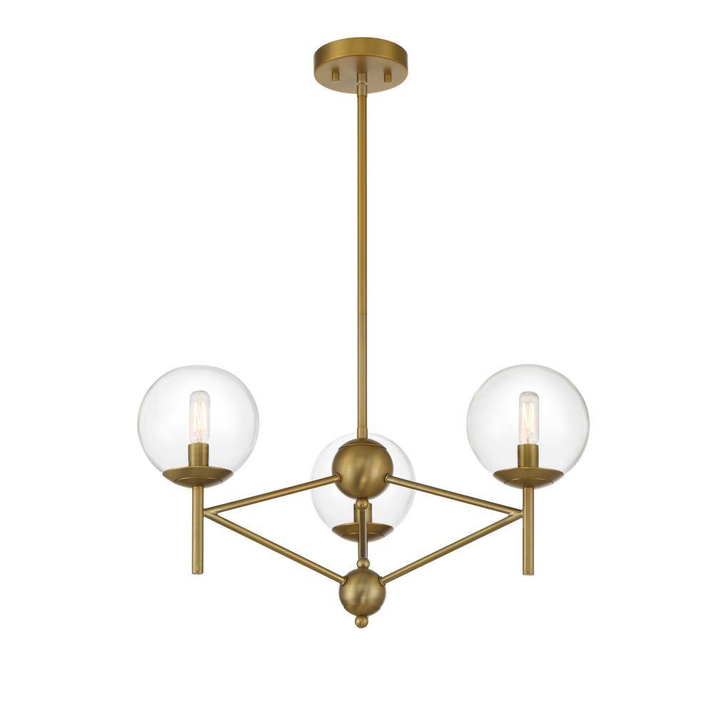 Soft Brass 3-Light Globe Chandelier with Clear Glass Shades