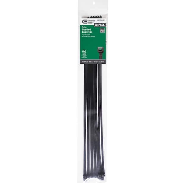 Commercial Electric 14 in. UV Cable Tie, Black (20-Pack)