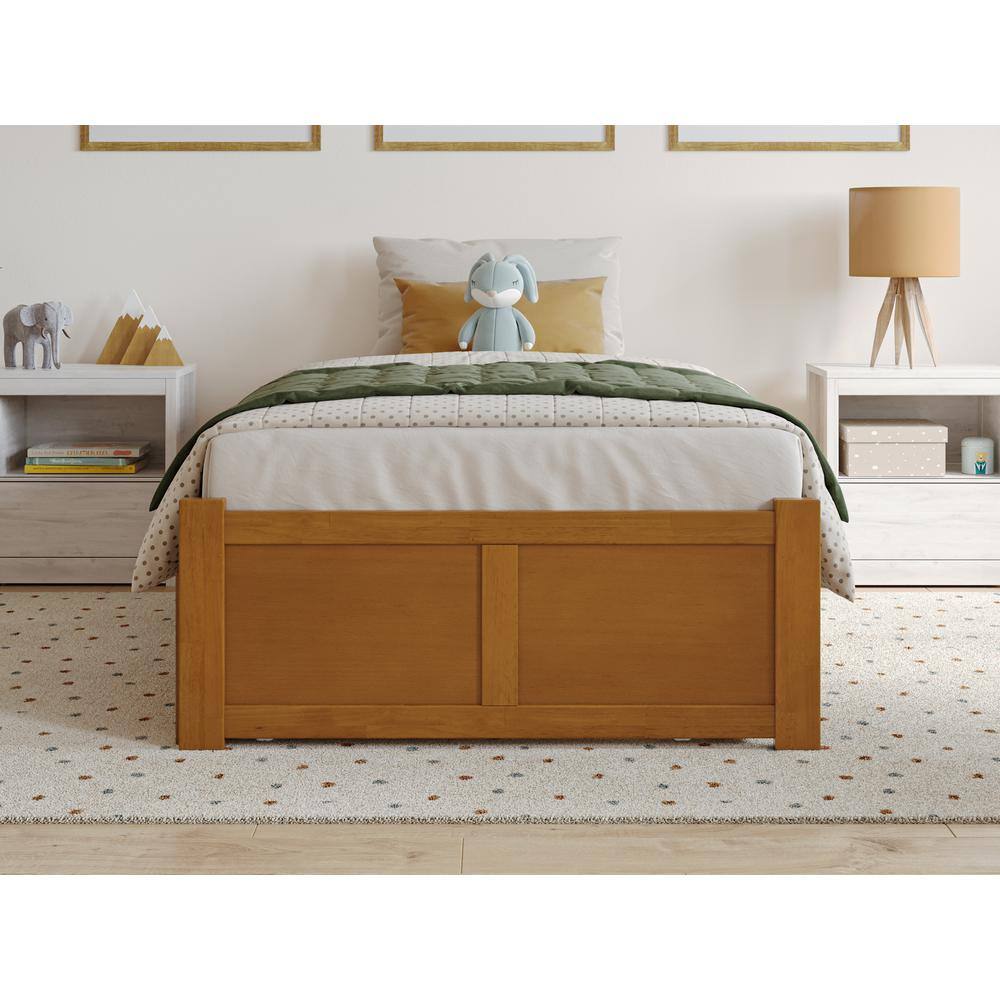 Light Toffee Twin Wood Platform Bed with Trundle and Slats