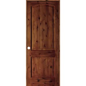 18 in. x 96 in. Knotty Alder 2-Panel Right-Handed Red Chestnut Stain Wood Single Prehung Interior Door with Arch Top