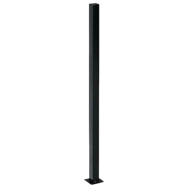 Unbranded 2 in. x 2 in. x 5 ft. Black Metal Fence Post with Flange and Post Cap