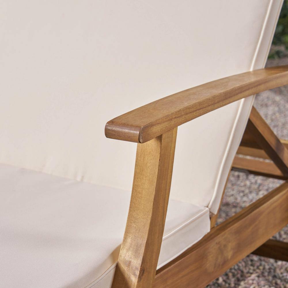 Scandinavian Teak Wood Double Chaise Lounge with Cream Cushions