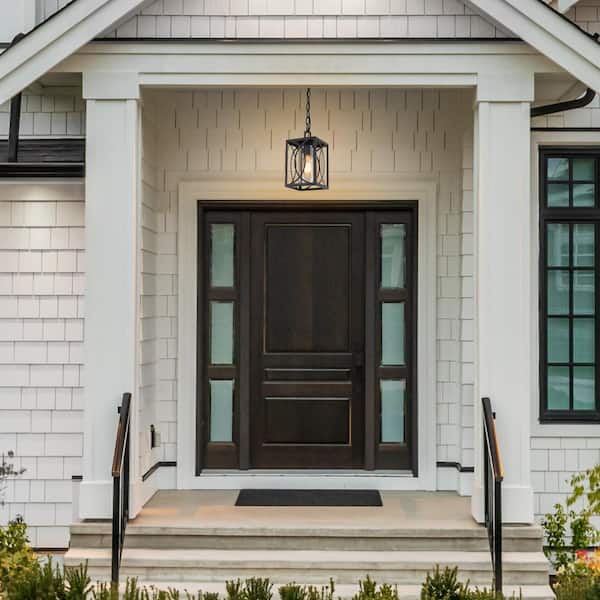 Modern Farmhouse Cage Outdoor Hanging Light 1-Light Black Lantern Outdoor Pendant Light with Clear Glass Shade
