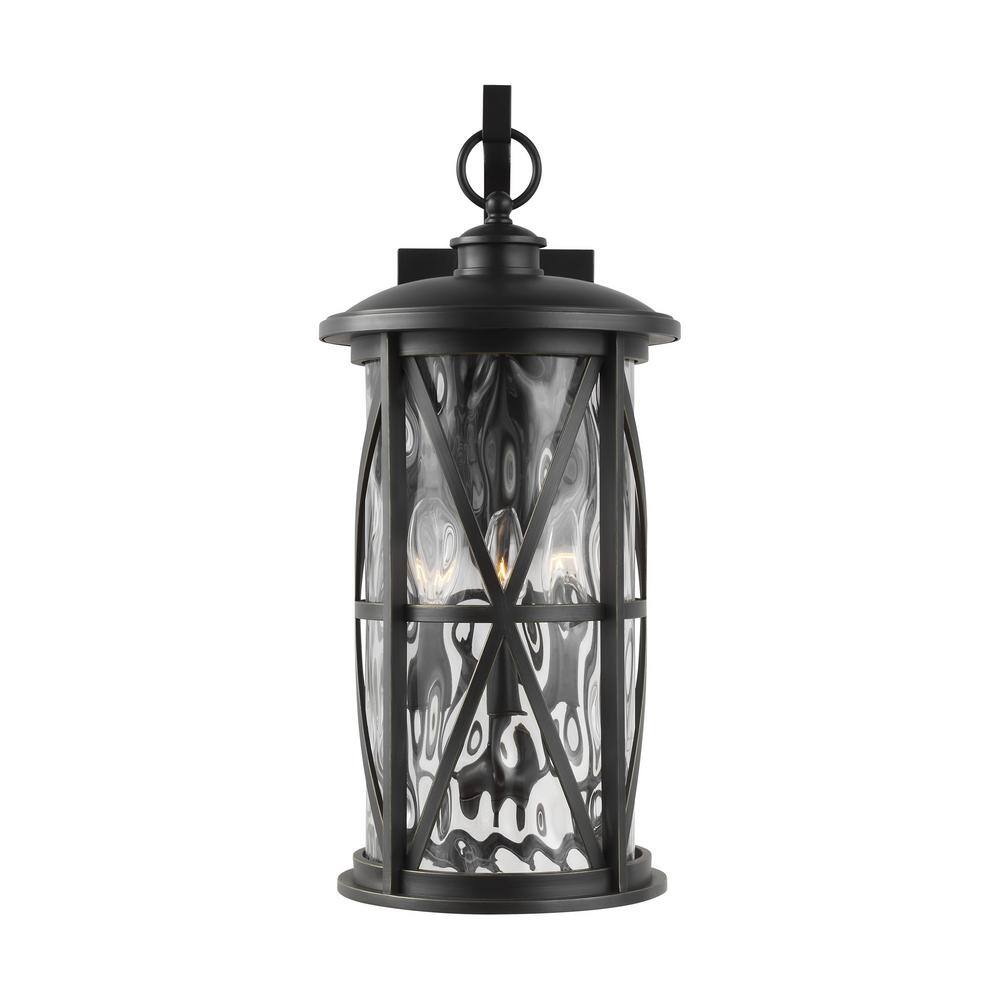 Millbrooke Antique Bronze 3-Light Outdoor Wall Lantern with Water Glass Shade