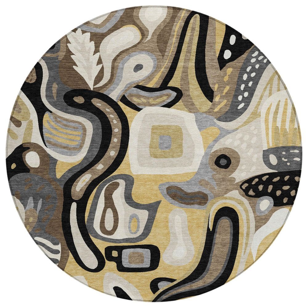 Chantille Machine Washable Indoor/Outdoor Abstract ACN2488 Gold 8 ft. x 8 ft. Area Rug price history on PriceWatchPro