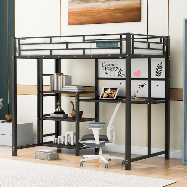 Harper & Bright Designs Modern Black Twin Size Metal Loft Bed with ...