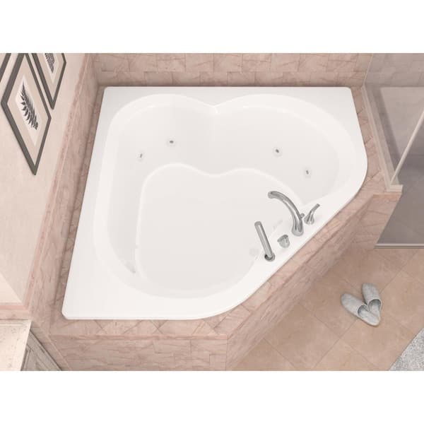 Beryl Series 84 in. x 62 in. Neo Angle Whirlpool Bathtub with Center Drain and V-Style Back Jets in Glossy Smooth White