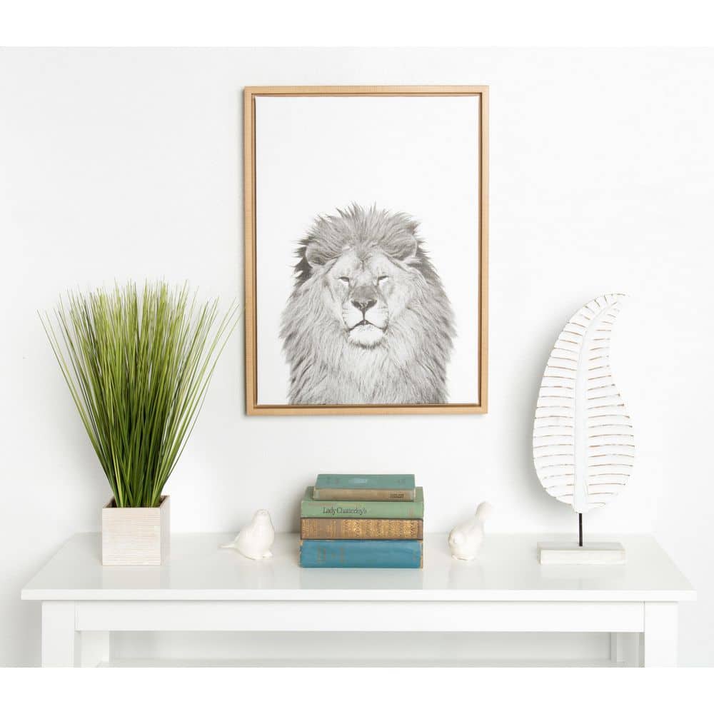 Natural Wood Framed Black and White Lion Canvas Print, 20" x 25"