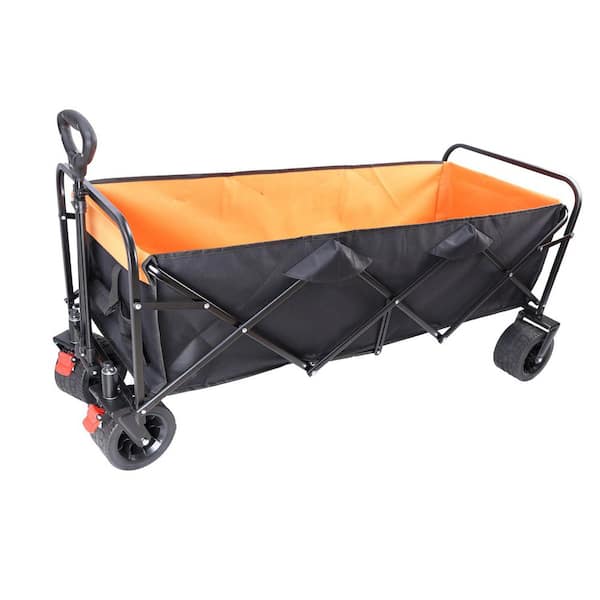 Unbranded 9 cu. ft. Black and Orange Fabric Big large capacity Folding Wagon Garden Cart Shopping Beach Cart with Brake