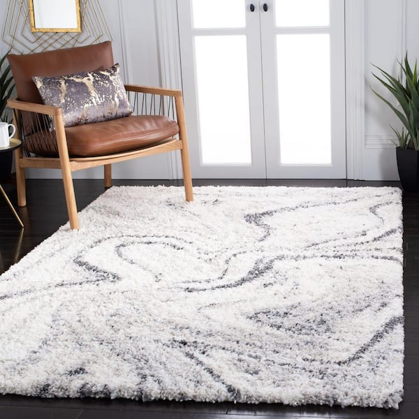 Fontana Shag 10 ft. x 10 ft. Square Ivory/Gray Marble Abstract Area Rug