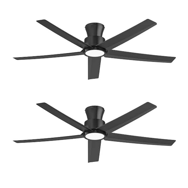 2-pack 52 in. Indoor, Outdoor Black LED Ceiling Fan with Light and Remote, Reversible Quiet DC Motor, 3 Color Light Kit