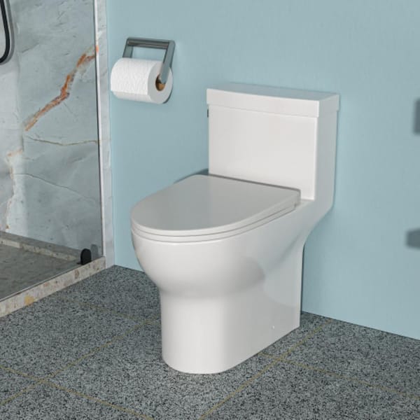 12 in. Rough In 1-piece 1.28 GPF Single Flush Elongated Toilet in White Almond Seat Included
