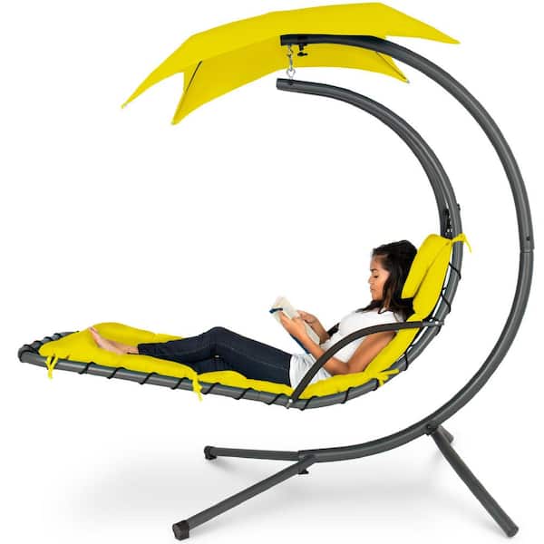Metal Outdoor Chaise Lounge with Yellow Cushions