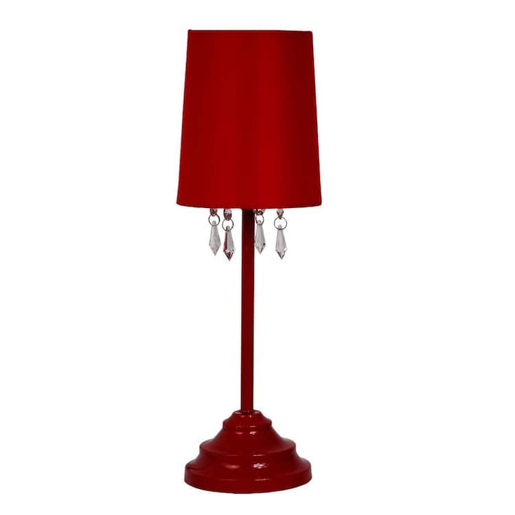 Simple Designs 16.62 in. Red Table Lamp with Fabric Shade and Hanging Acrylic Beads