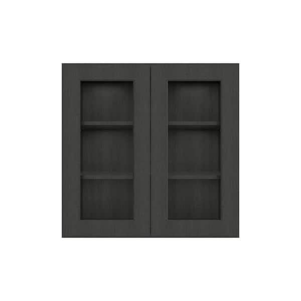 HOMLUX 30 in. W x 12 in. D x 30 in. H Ready to Assemble Wall Kitchen Cabinet with No Glasses in Shaker Charcoal