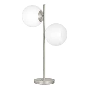 Vista Heights 24.5 in. Brushed Nickel 2-Light Standard Table Lamp With Opal White Glass Globe Shade
