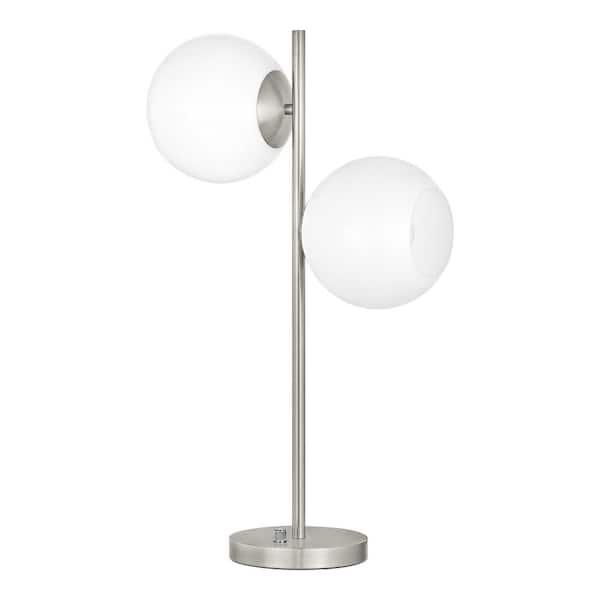 Hampton Bay Vista Heights 24.5 in. Brushed Nickel 2-Light Standard Table Lamp With Opal White Glass Globe Shade