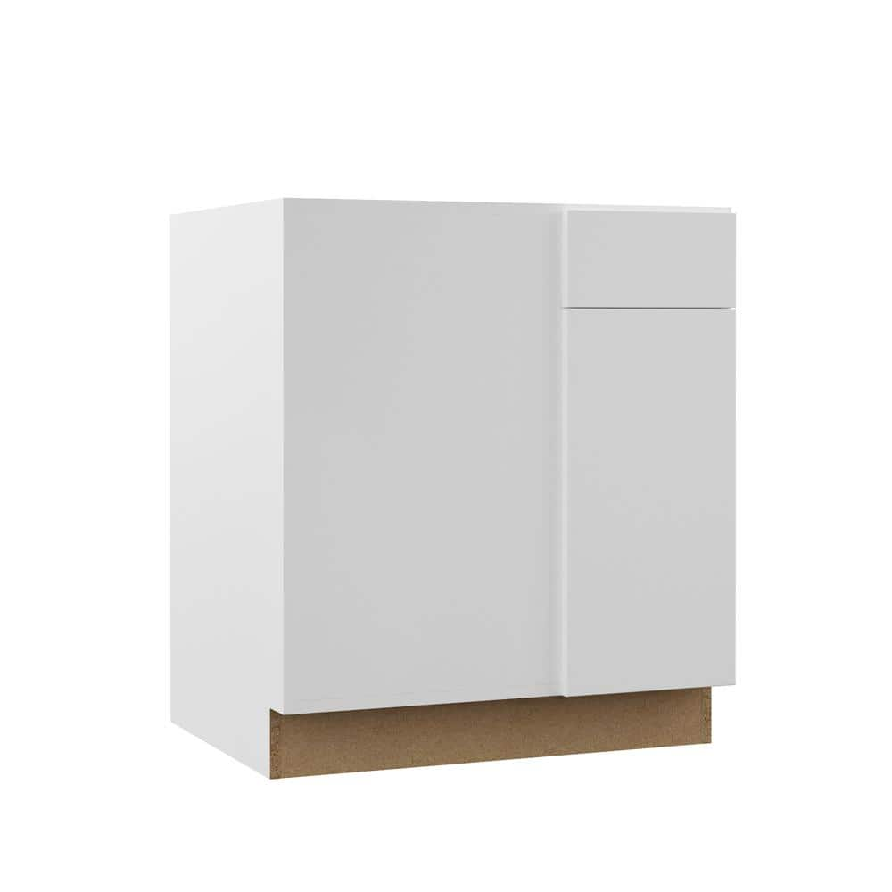 Designer Series Edgeley Assembled 30x34.5x23.75 in. Blind Left Corner Base Kitchen Cabinet in White -  Hampton Bay, BB39L-EDWH