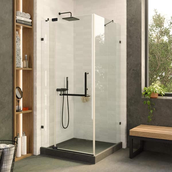 40 in. W x 40 in. H x 74 in. H 3-Piece Direct to Stud Glass Frameless Shower Wall Enclosure in Black