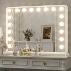 32 in. W x 24 in. H Hollywood Vanity Mirror Light, Makeup Dimmable Lighted Mirror for Table in White Frame