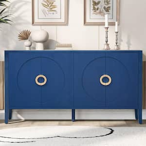 Navy Blue MDF Wood 60 in. Sideboards with Textured Finish for Living Room