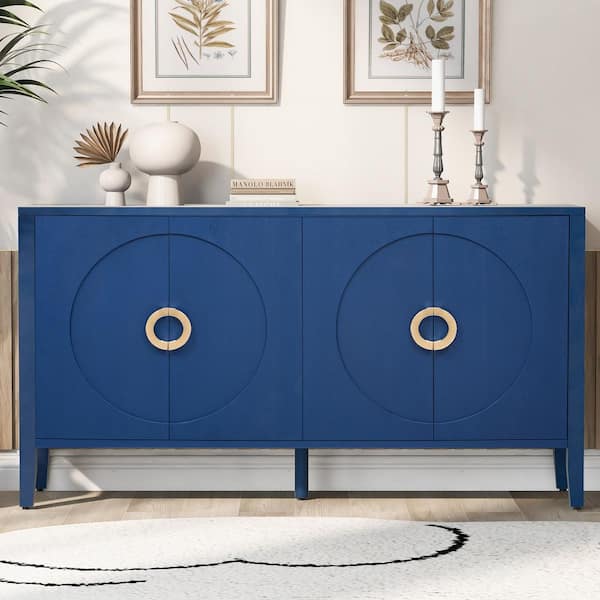 JUJABU Navy Blue MDF Wood 60 in. Sideboards with Textured Finish for Living Room