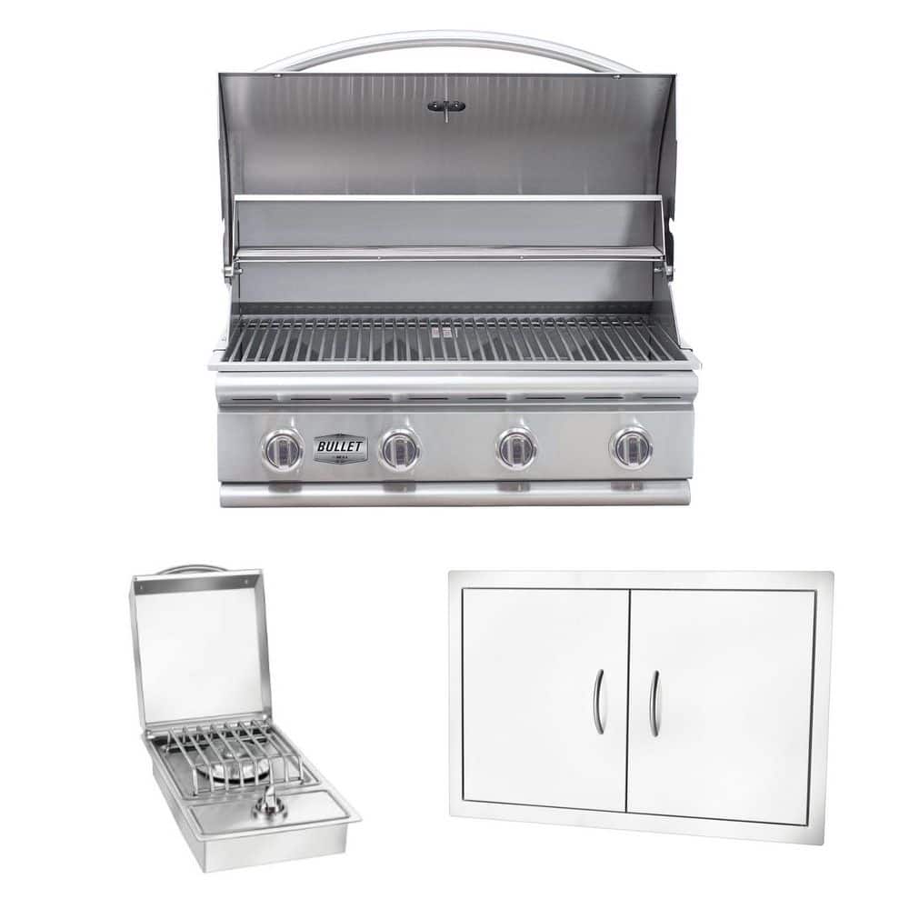 Bullet Series 4-Burner Built-In Liquid Propane Grill 30 in Stainless Steel with Double Access Door and Side Burner