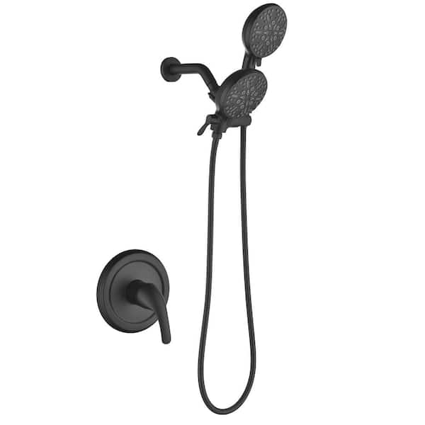 AIMADI Single Handle 7-Spray Wall Mount Shower Faucet 2.4 GPM with Pressure Balance 2-in. -1 Brass Shower System in Matte Black