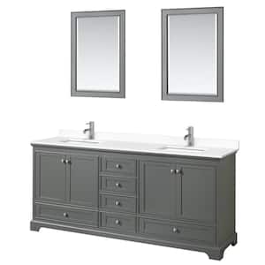 Deborah 80in.Wx22 in.D Double Vanity in Dark Gray with Cultured Marble Vanity Top in White with Basins and Mirrors