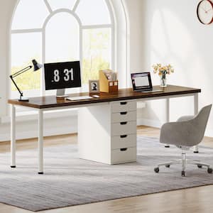 Moronia 78.74 in. Rectangular White and Brown Wood and Metal 5-Drawer Dual Executive Computer Desk 2-Person Desk