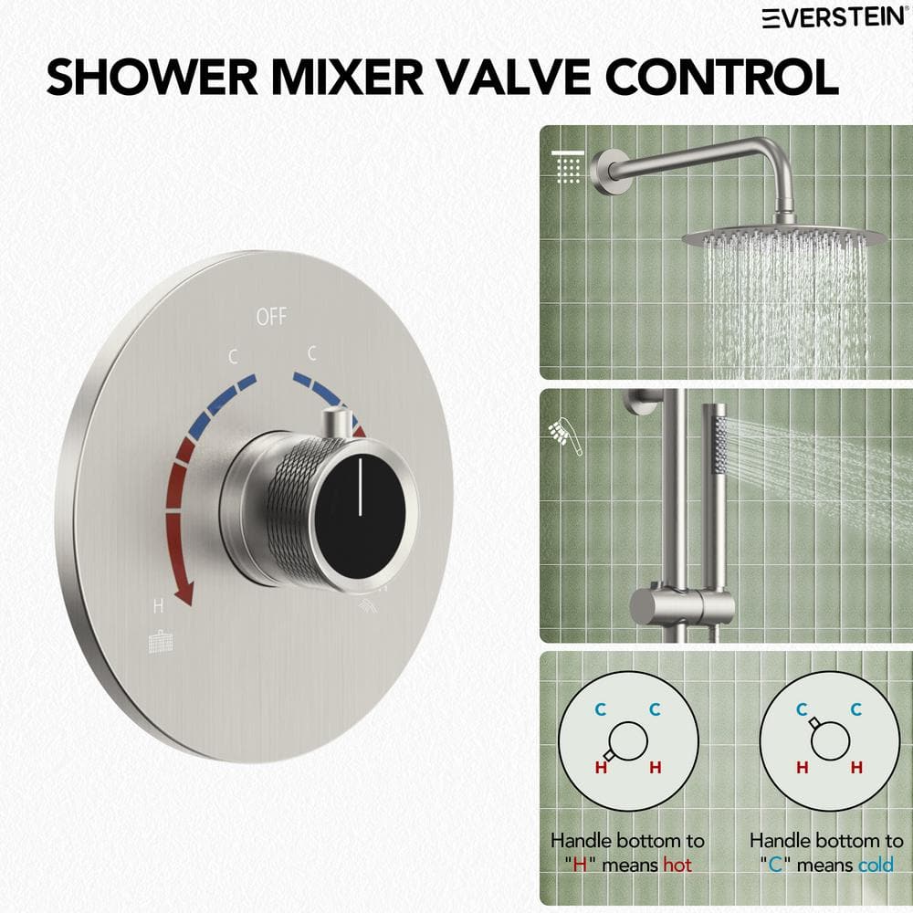 10" Brushed Nickel Adjustable Rainfall Shower System with Handheld