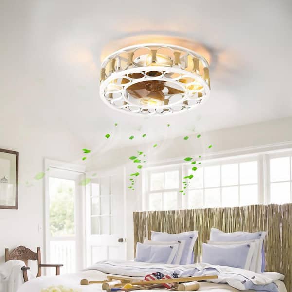 Jushua 19.7 in. White Caged Downrod Mount Standard Ceiling Fan