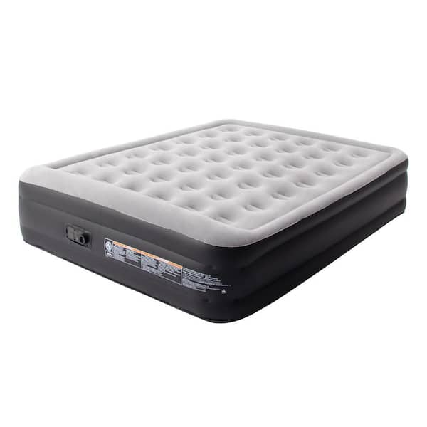 18.5 in. Gray Queen Air Mattress with Built-in Pump and Carry Bag, Blow Up Mattress, Inflatable Air Bed for Home