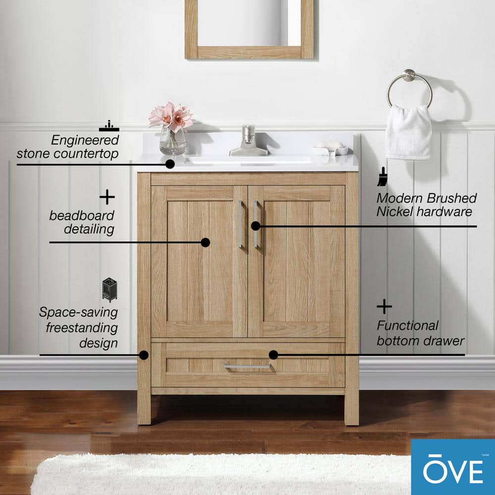 Kansas 30" White Oak Freestanding Bathroom Vanity with Sink