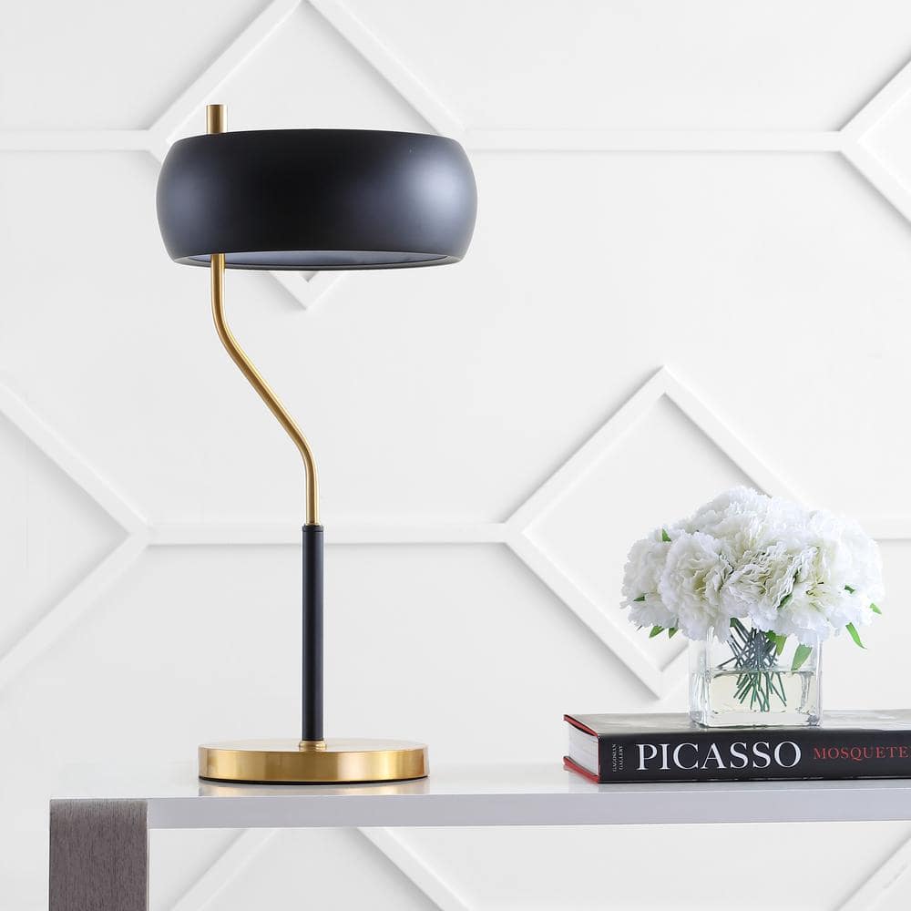22.5" Black and Brass Gold Metal Desk Lamp with LED Bulb