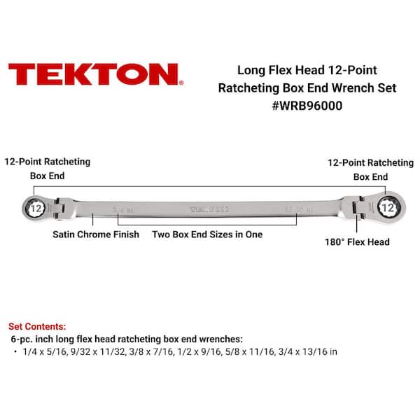 Long Flex Head 12-Point Ratcheting Box End Wrench Set with 6-Piece (1/4-13 in./16 in.)
